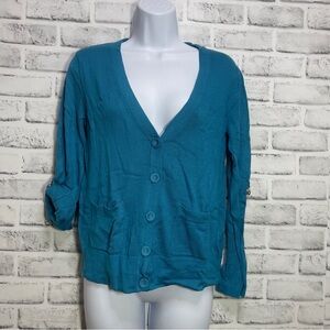 Apostrophe Button Up Cardigan Roll Tab Sleeves Medium